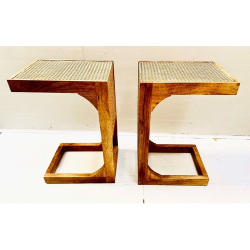 351 - SIDE TABLES, a pair, rattan detail, 60cm H x 30cm W x 40cm D. (2)