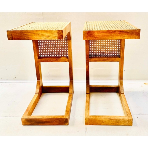 351 - SIDE TABLES, a pair, rattan detail, 60cm H x 30cm W x 40cm D. (2)