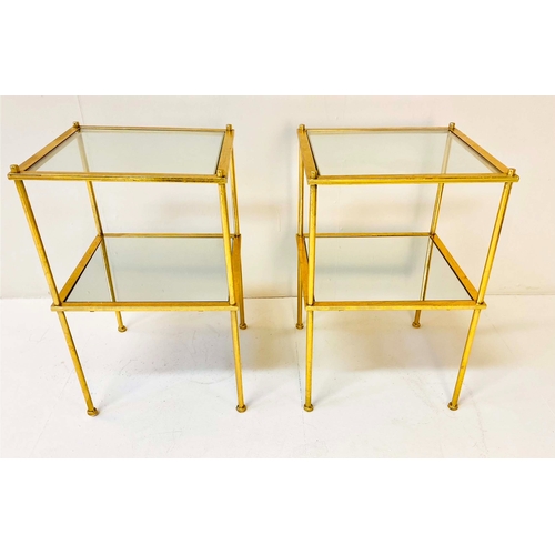 353 - SIDE TABLES, a pair, two tier gilt metal and glass, 56cm H x 38cm W x 38cm D. (2)