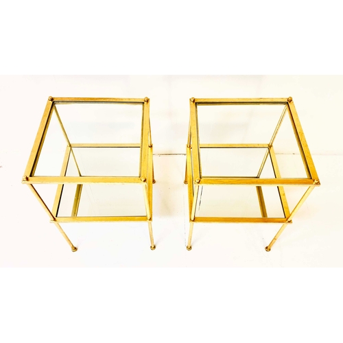 353 - SIDE TABLES, a pair, two tier gilt metal and glass, 56cm H x 38cm W x 38cm D. (2)