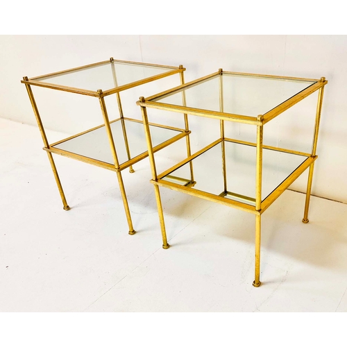 353 - SIDE TABLES, a pair, two tier gilt metal and glass, 56cm H x 38cm W x 38cm D. (2)