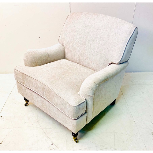 359 - ARMCHAIR, Howard style with light grey upholstery on turned supports, 80cm H x 75cm W x 85cm D.