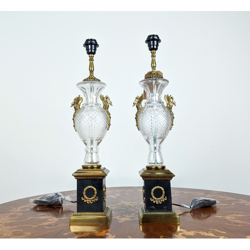 365 - TABLE LAMPS, a pair, cut glass Empire style with gilt metal detail, 65cm H. (2)