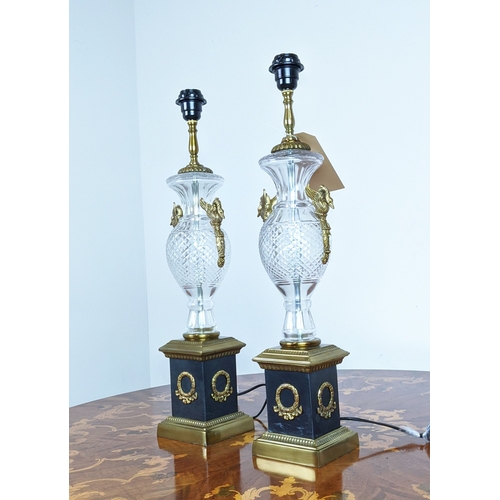 365 - TABLE LAMPS, a pair, cut glass Empire style with gilt metal detail, 65cm H. (2)