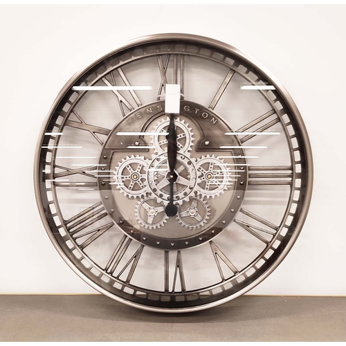 372 - WALL CLOCK, circular, metal and glass, 69cm W.