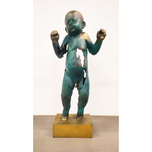 373 - CONTEMPORARY SCHOOL SCULPTURE, of an abstract baby in a bronzed metal verdigris metal style finish, ... 