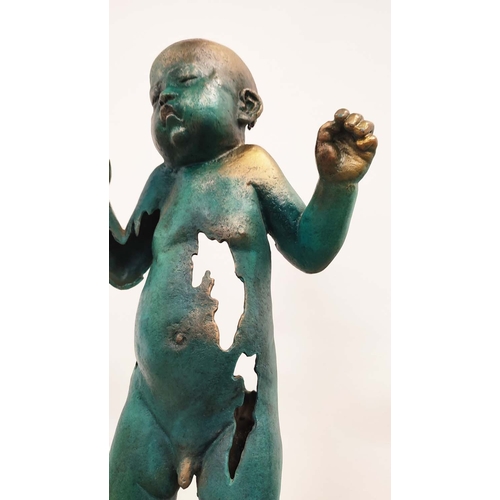 373 - CONTEMPORARY SCHOOL SCULPTURE, of an abstract baby in a bronzed metal verdigris metal style finish, ... 