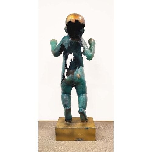 373 - CONTEMPORARY SCHOOL SCULPTURE, of an abstract baby in a bronzed metal verdigris metal style finish, ... 