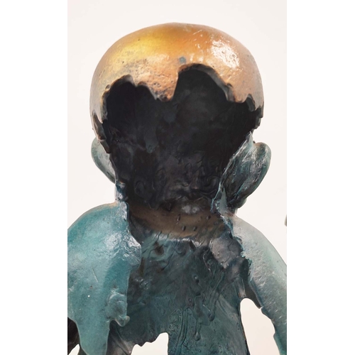 373 - CONTEMPORARY SCHOOL SCULPTURE, of an abstract baby in a bronzed metal verdigris metal style finish, ... 