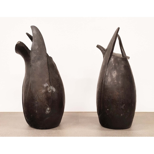 374 - VASES, a pair, bronze of abstract organic form, 38cm H. (2)