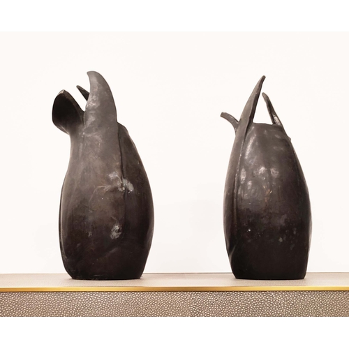 374 - VASES, a pair, bronze of abstract organic form, 38cm H. (2)