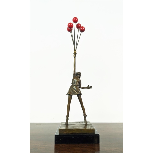 377 - CONTEMPORARY SCHOOL SCULPTURE, girl with balloons, 45cm H.