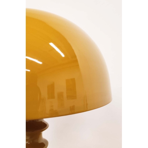 380 - MUSHROOM TABLE LAMPS, a pair, yellow enameled metal, 50cm H x 28cm W. (2)