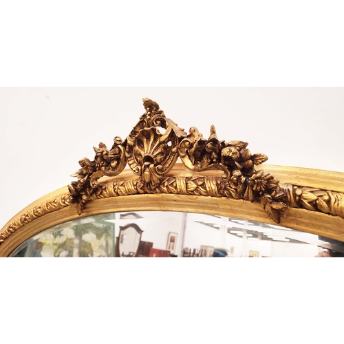 386 - OVERMANTEL MIRROR, gilt arched frame and bevelled plate, 152cm H x 138cm W.