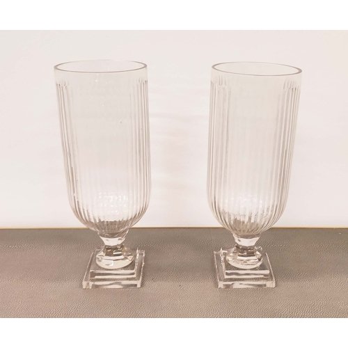 391 - HURRICANE LAMPS, a pair, cut glass, 41cm H. (2)