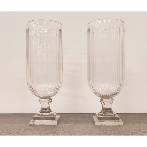 391 - HURRICANE LAMPS, a pair, cut glass, 41cm H. (2)