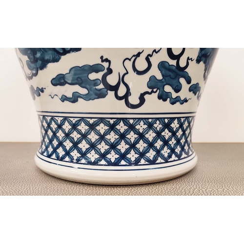 397 - RALPH LAUREN TEMPLE JAR, blue and white ceramic, 63cm H x 37cm W.