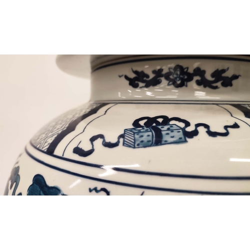 397 - RALPH LAUREN TEMPLE JAR, blue and white ceramic, 63cm H x 37cm W.