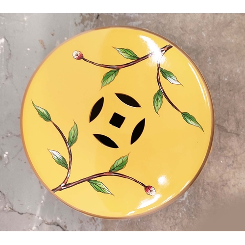 401 - BARREL STOOLS, a pair, Chinese style yellow ceramic with bird and floral decoration, 46cm H x 33cm W... 