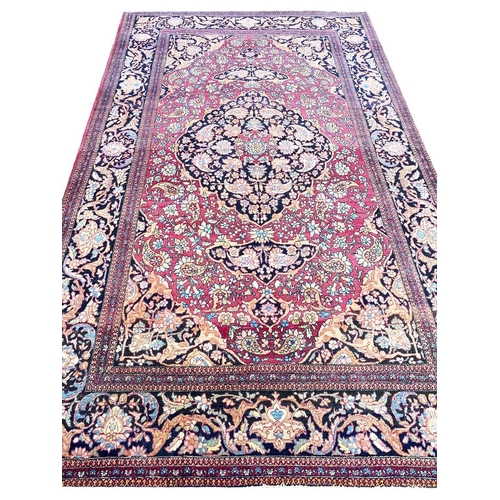 51 - ANTIQUE PERSIAN ISFAHAN RUG, 230cm x 140cm.