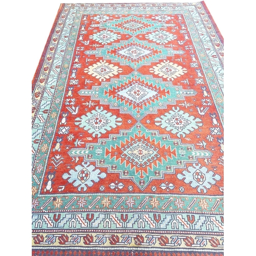 53 - VINTAGE CAUCASIAN SOUMAK CARPET, KAZAK DESIGN, 248cm x 160cm.