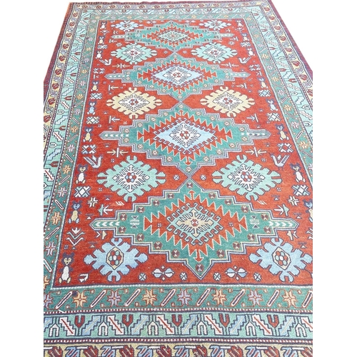 53 - VINTAGE CAUCASIAN SOUMAK CARPET, KAZAK DESIGN, 248cm x 160cm.