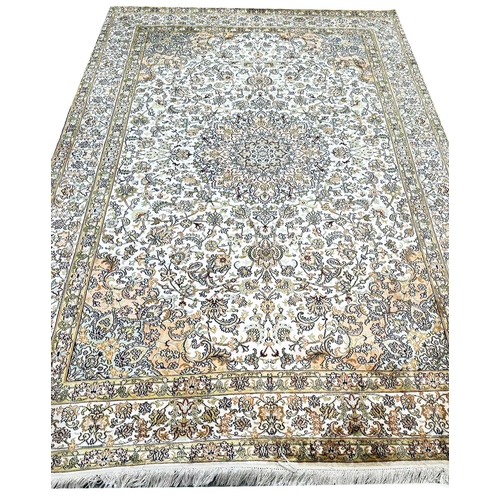 55 - FINE PURE SILK HEREKE DESIGN CARPET, 273cm x 170cm.