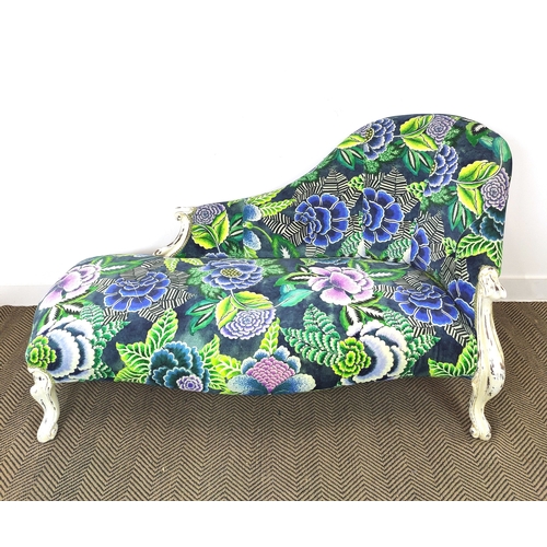 70 - CHAISE LONGUE, Victorian and later white painted in designers guild floral patterned velvet, 89cm H ... 