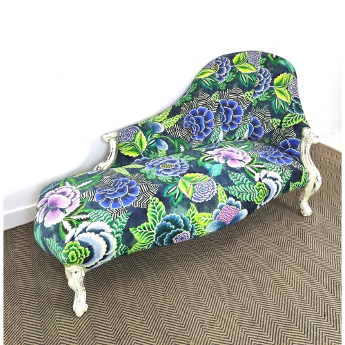 70 - CHAISE LONGUE, Victorian and later white painted in designers guild floral patterned velvet, 89cm H ... 