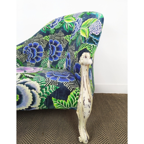 70 - CHAISE LONGUE, Victorian and later white painted in designers guild floral patterned velvet, 89cm H ... 