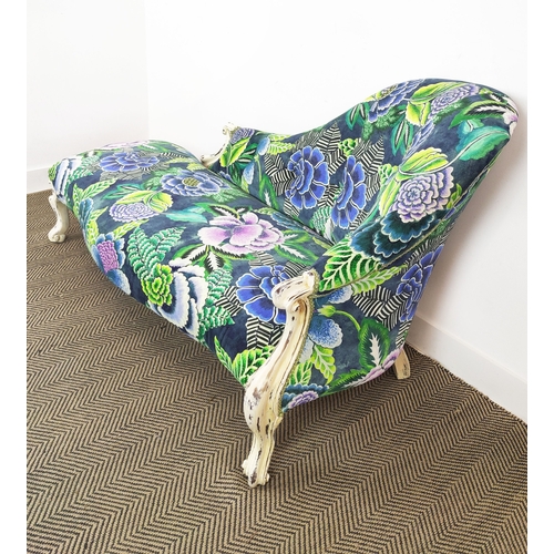 70 - CHAISE LONGUE, Victorian and later white painted in designers guild floral patterned velvet, 89cm H ... 