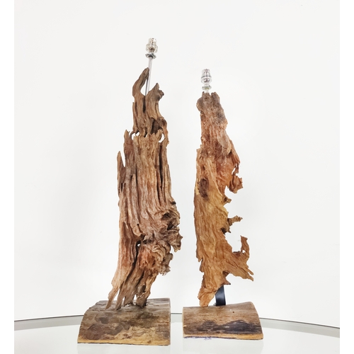 74 - TABLE LAMPS, a pair, driftwood, 70cm H x 18cm W. (2)