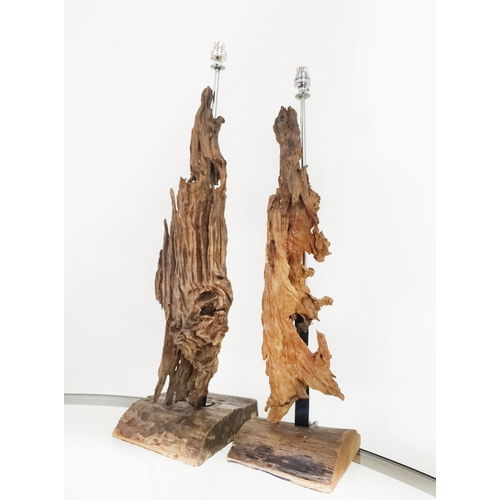 74 - TABLE LAMPS, a pair, driftwood, 70cm H x 18cm W. (2)