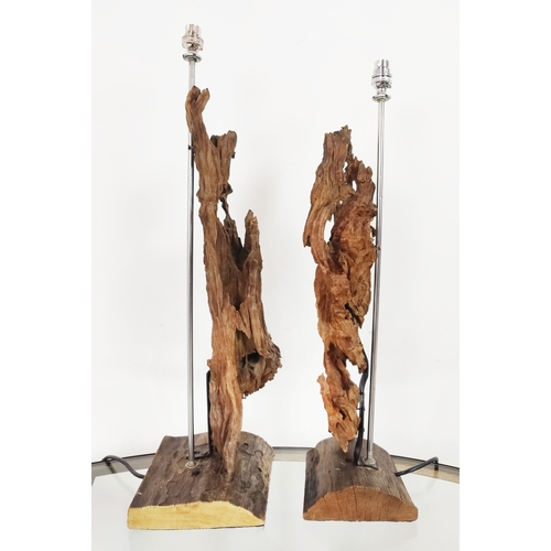 74 - TABLE LAMPS, a pair, driftwood, 70cm H x 18cm W. (2)