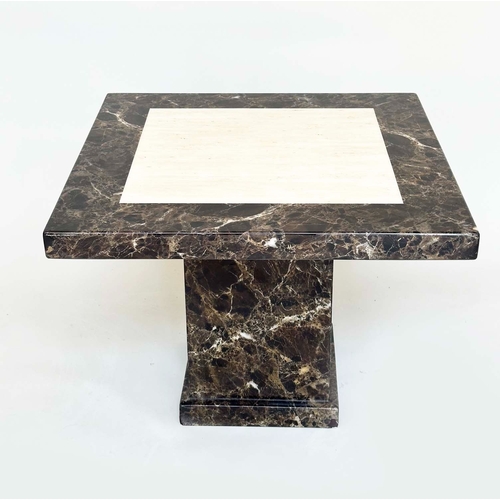 92 - LAMP TABLE, square marble raised upon conforming plinth base, 65cm x 65cm x 52cm H.