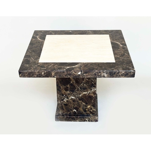 92 - LAMP TABLE, square marble raised upon conforming plinth base, 65cm x 65cm x 52cm H.