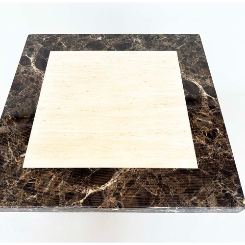 92 - LAMP TABLE, square marble raised upon conforming plinth base, 65cm x 65cm x 52cm H.