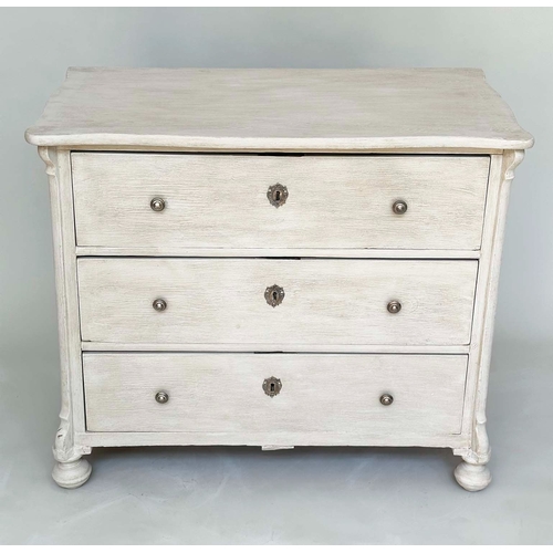 93 - COMMODE, 19th century French Napoleon III traditionally grey painted with three long drawers, 99cm x... 