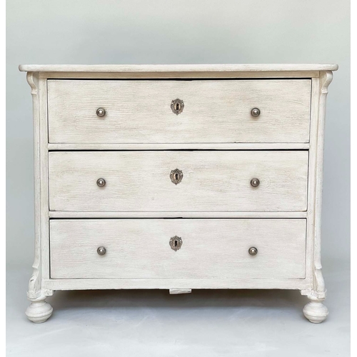 93 - COMMODE, 19th century French Napoleon III traditionally grey painted with three long drawers, 99cm x... 