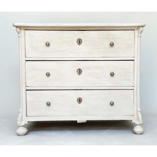 93 - COMMODE, 19th century French Napoleon III traditionally grey painted with three long drawers, 99cm x... 