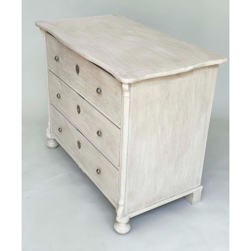 93 - COMMODE, 19th century French Napoleon III traditionally grey painted with three long drawers, 99cm x... 