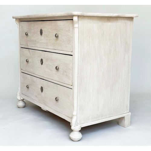 93 - COMMODE, 19th century French Napoleon III traditionally grey painted with three long drawers, 99cm x... 