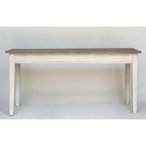 109 - KITCHEN TABLE, 19th century French rectangular planked pine on grey painted base with square taperin... 