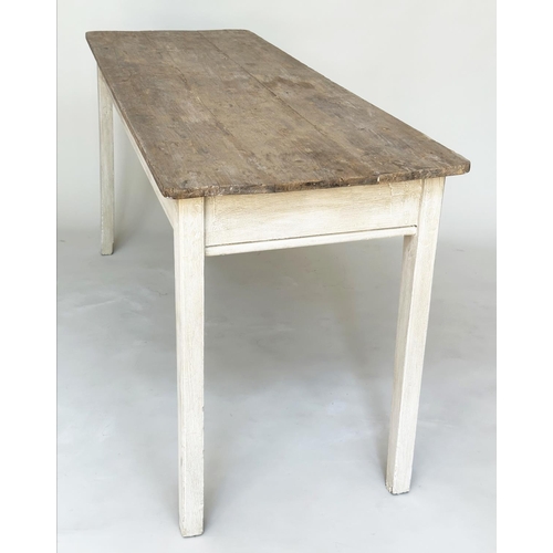 109 - KITCHEN TABLE, 19th century French rectangular planked pine on grey painted base with square taperin... 