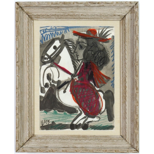 35 - PABLO PICASSO, Woman on horseback, suite: Toros, French Montparnasse frame, 37.5cm x 27cm.