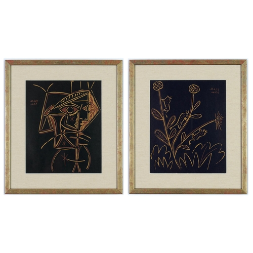 41 - PABLO PICASSO, a pair of Linocuts, dated in the plate, suite: Linogravures 1962, Bull Flower and Bus... 