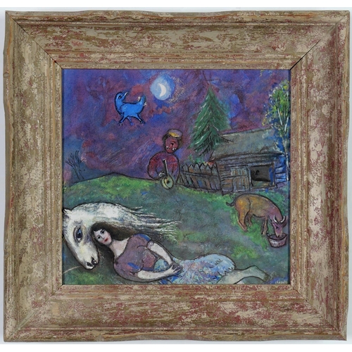 42 - MARC CHAGALL, Scene Champetre, rare collotype 1961, edition: 200, signed in the plate, 25cm x 25cm. ... 