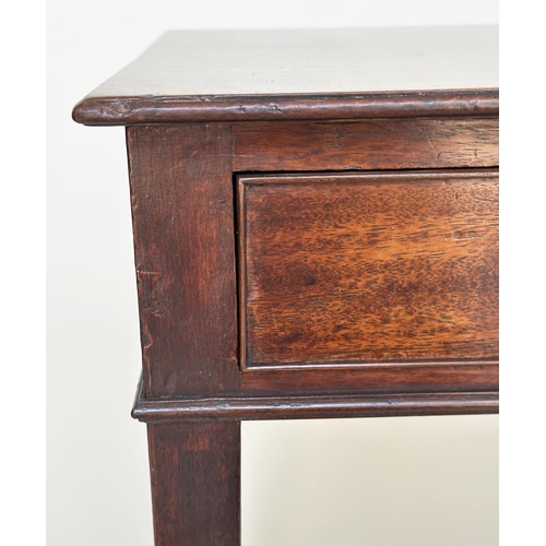 84 - WRITING TABLE, George III period mahogany, with full width frieze drawer and inner chamfered square ... 