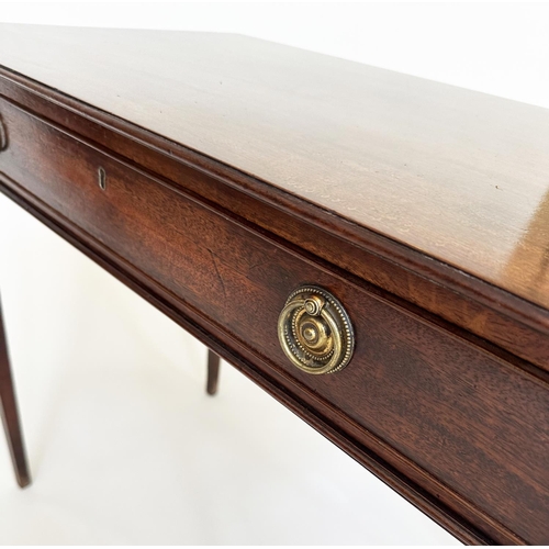 84 - WRITING TABLE, George III period mahogany, with full width frieze drawer and inner chamfered square ... 