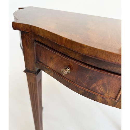 91 - HALL TABLE, George III style flame mahogany for serpentine outline with two frieze drawers and taper... 